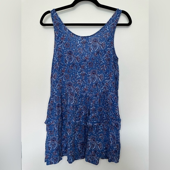 Intimately Free People Blue Flowy Ruffle Tiered Sleeveless Paisley Floral Top S - Picture 2 of 8